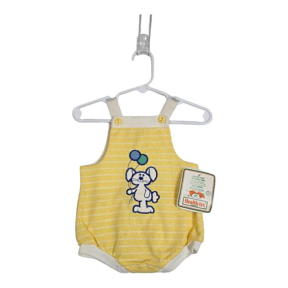 Vtg Healthtex Bubble Romper 6 Mo Yellow Striped Embroidery Rabbit Balloons NEW - Picture 1 of 10